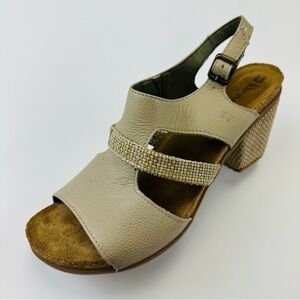 El Naturalista Beige neutral leather cork Block Heel Sandals Size 41 basketweave